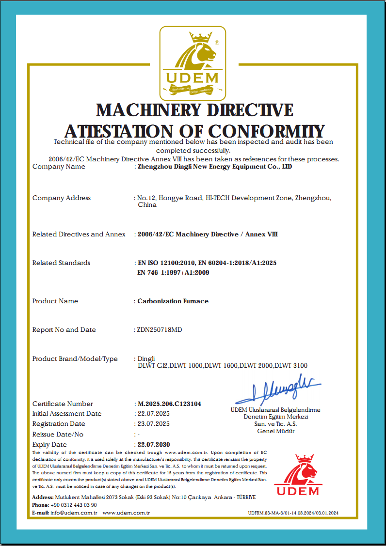 Dingli horizontal carbonization furnace obtains EU CE certification