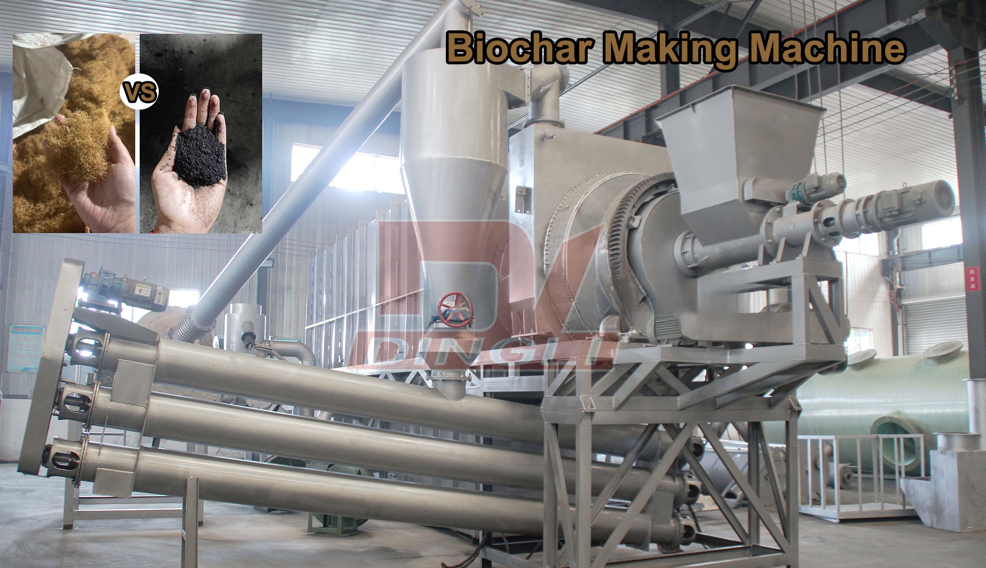 How is EFB fiber converted into biochar using a carbonization machine?